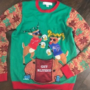 Get blitzed ugly Christmas sweater & bottle pocket